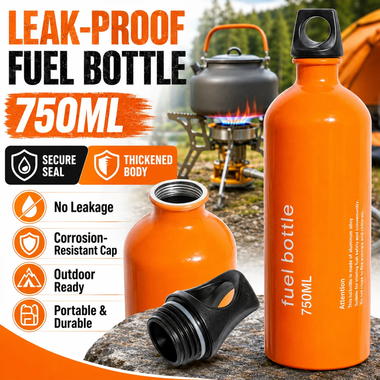 Aluminum Fuel Bottle For Outdoor Camping Gear Leakproof