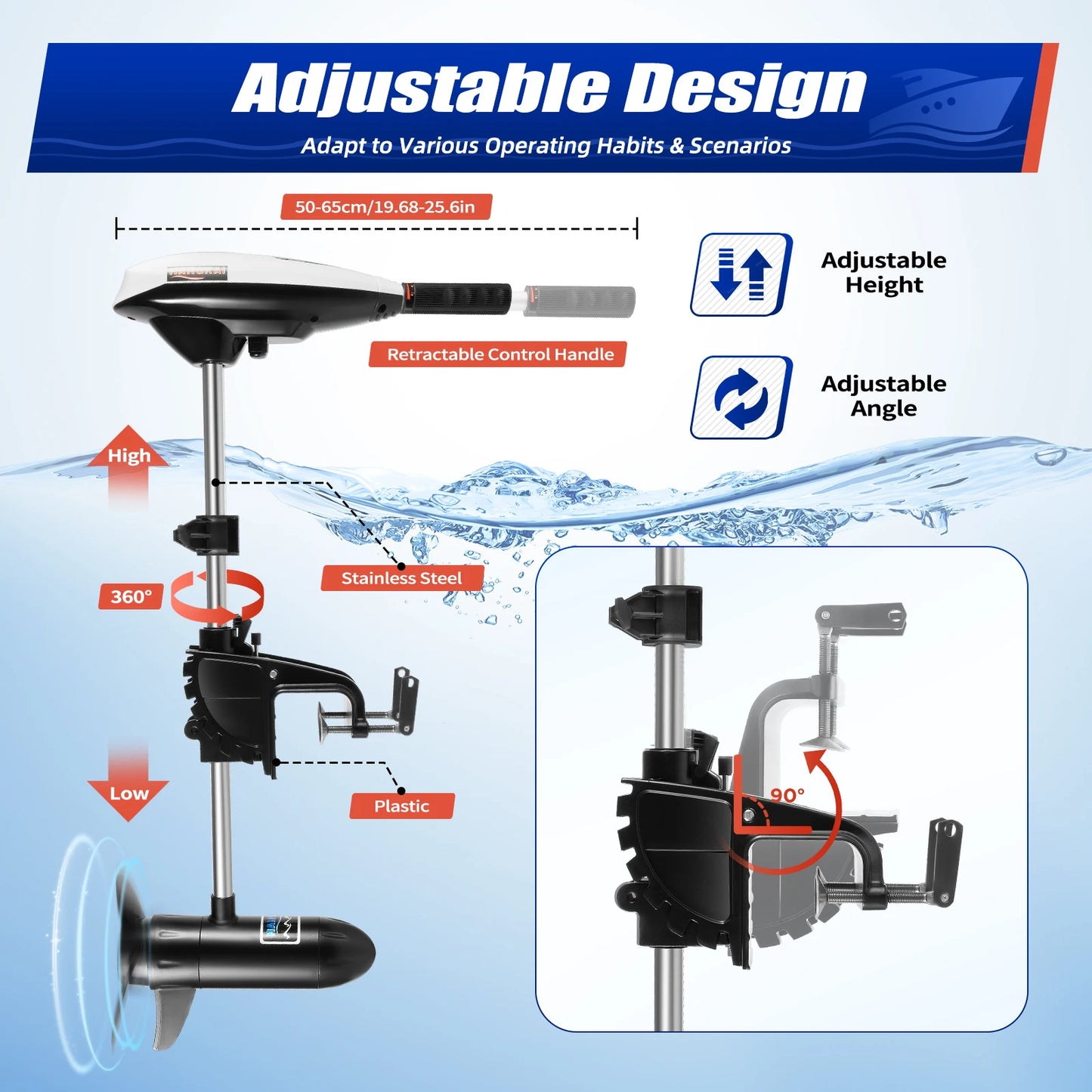 Electric Outboard Trolling Motor 12V 660W Short Shaft