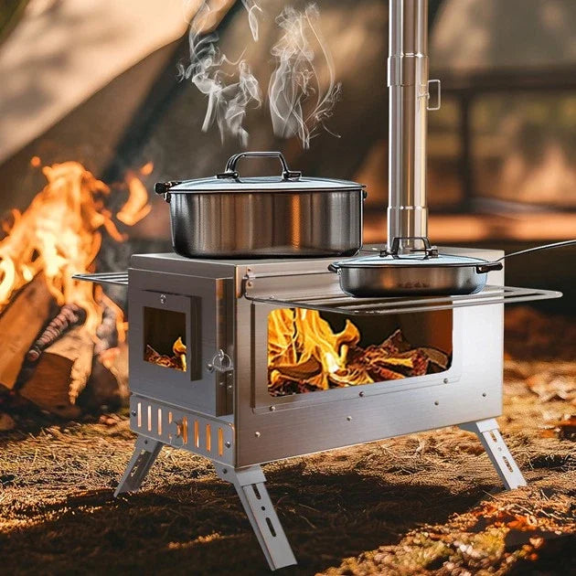 Hot Tent Stove Wood Burning Portable Stove With Chimney Pipes