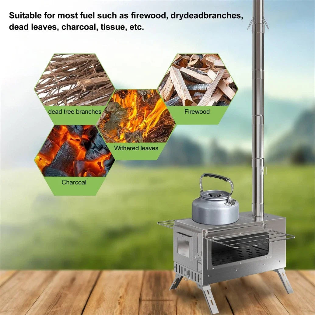 Hot Tent Stove Wood Burning Portable Stove With Chimney Pipes