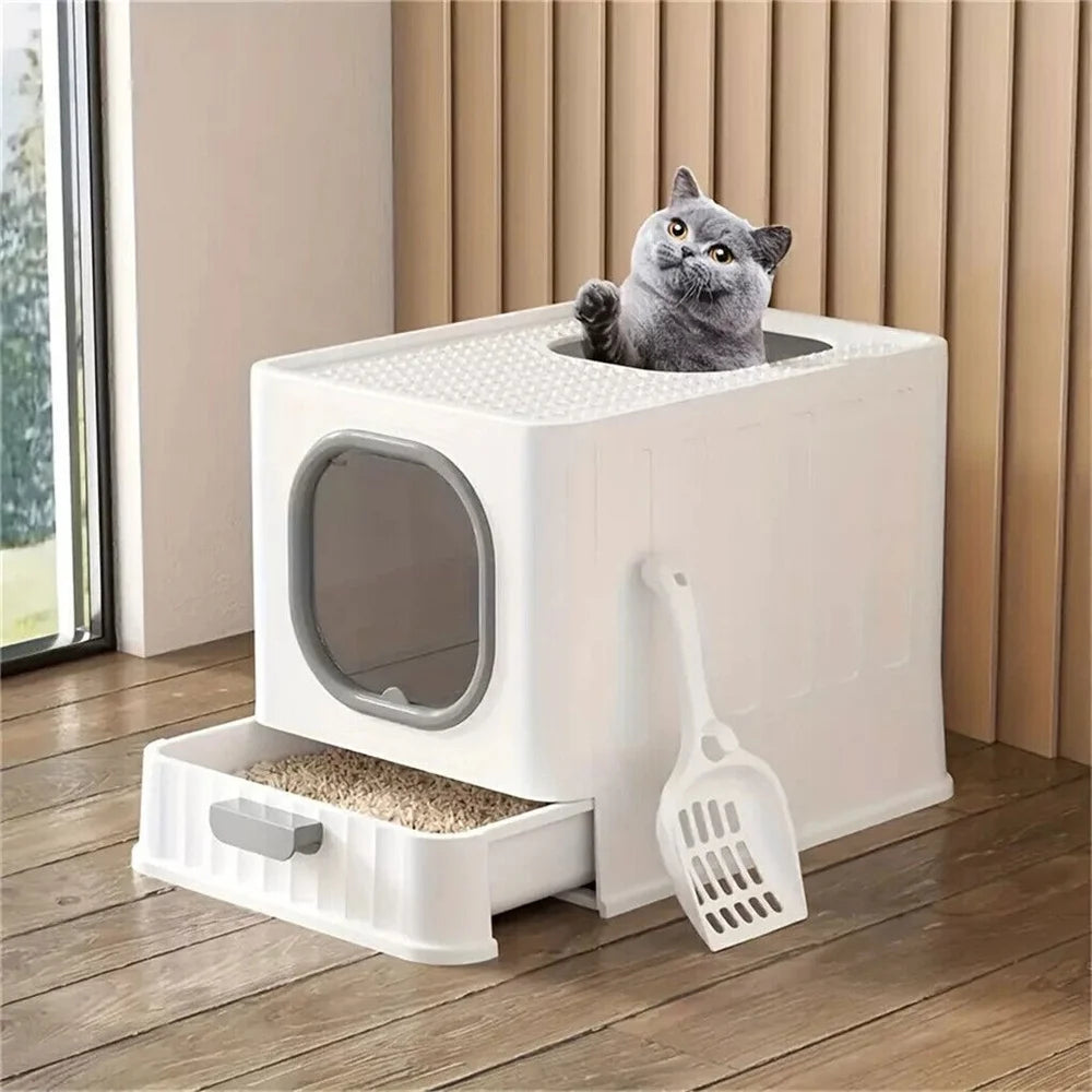 Large Cat Litter Box Enclosed Skylight with Drawer Scoop