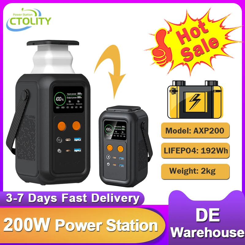 CTOLITY 200W Power Station 192Wh LiFePO4 Battery Portable
