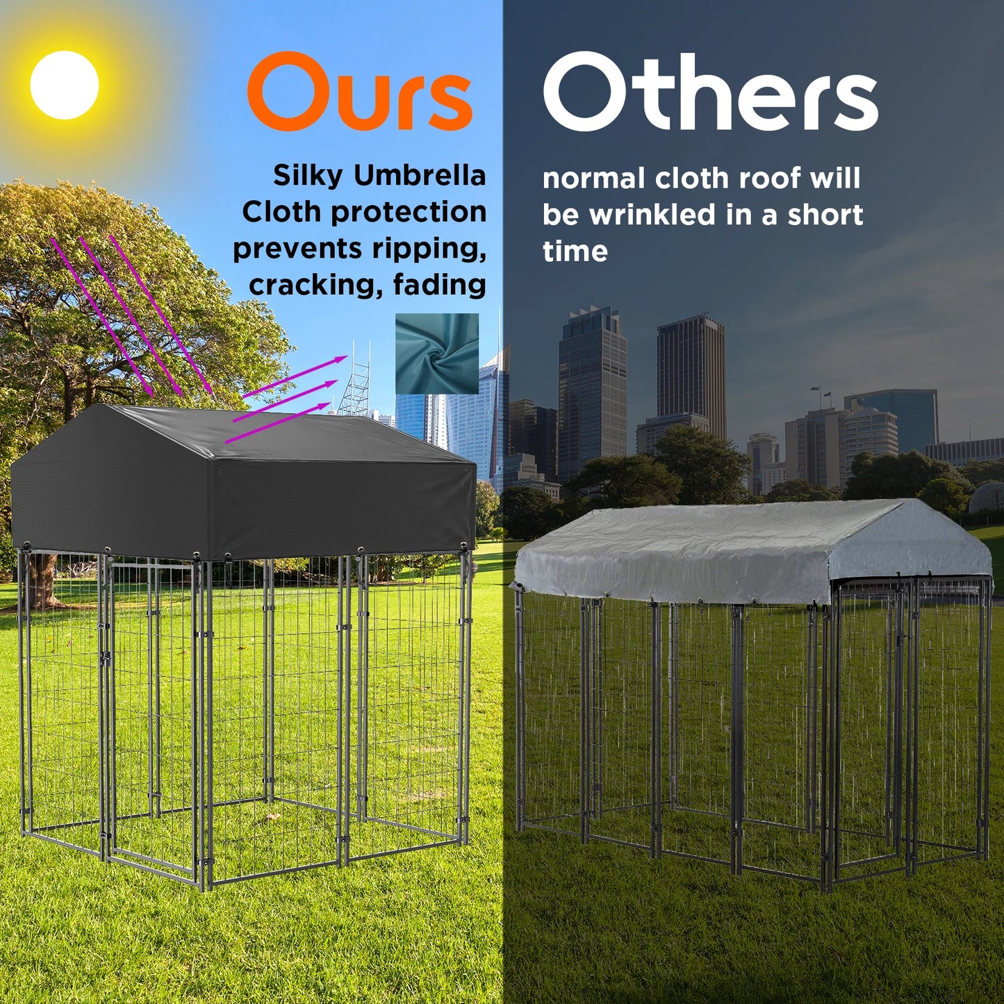 Outdoor Metal Dog Kennel With Waterproof UV Cover For Outdoors