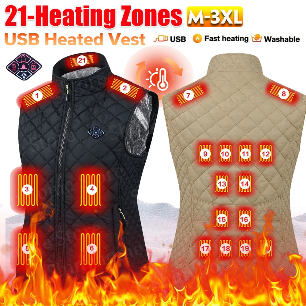 NONECN 21-Zone USB Heated Vest Cotton Thermal Jacket For Women And Men