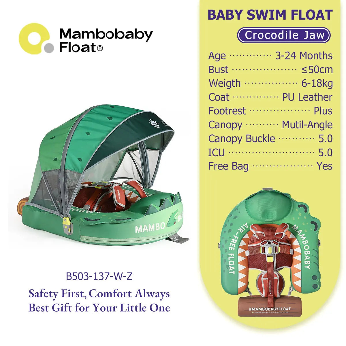 Mambobaby Canopy Baby Pool Float With Solid Core Comfort