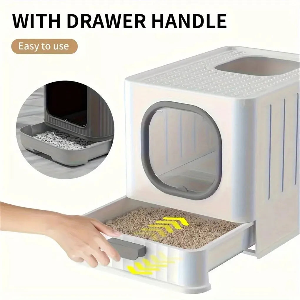Large Cat Litter Box Enclosed Skylight with Drawer Scoop
