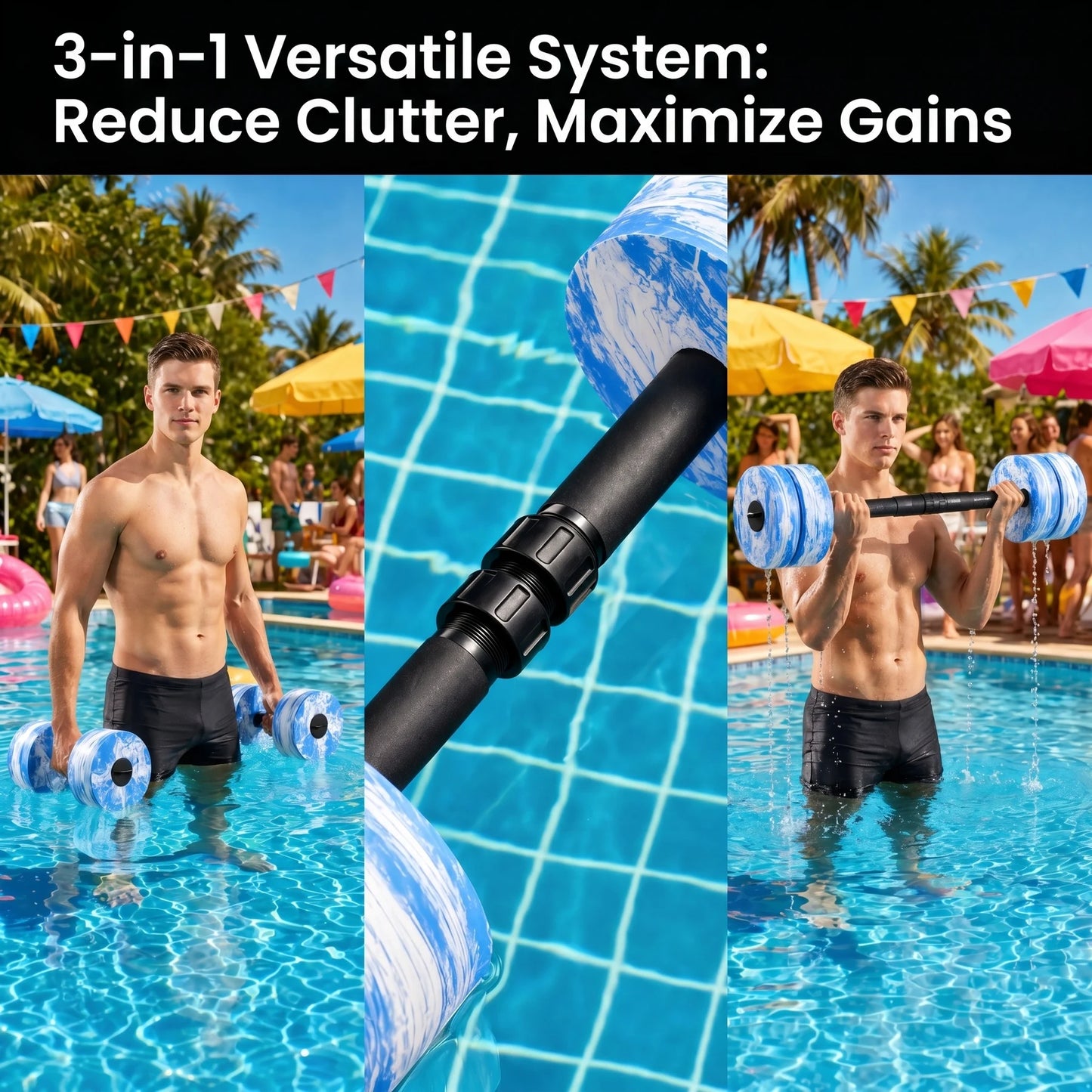 3-In-1 Aquatic Exercise Dumbbells For Pool Exercise And Water Therapy