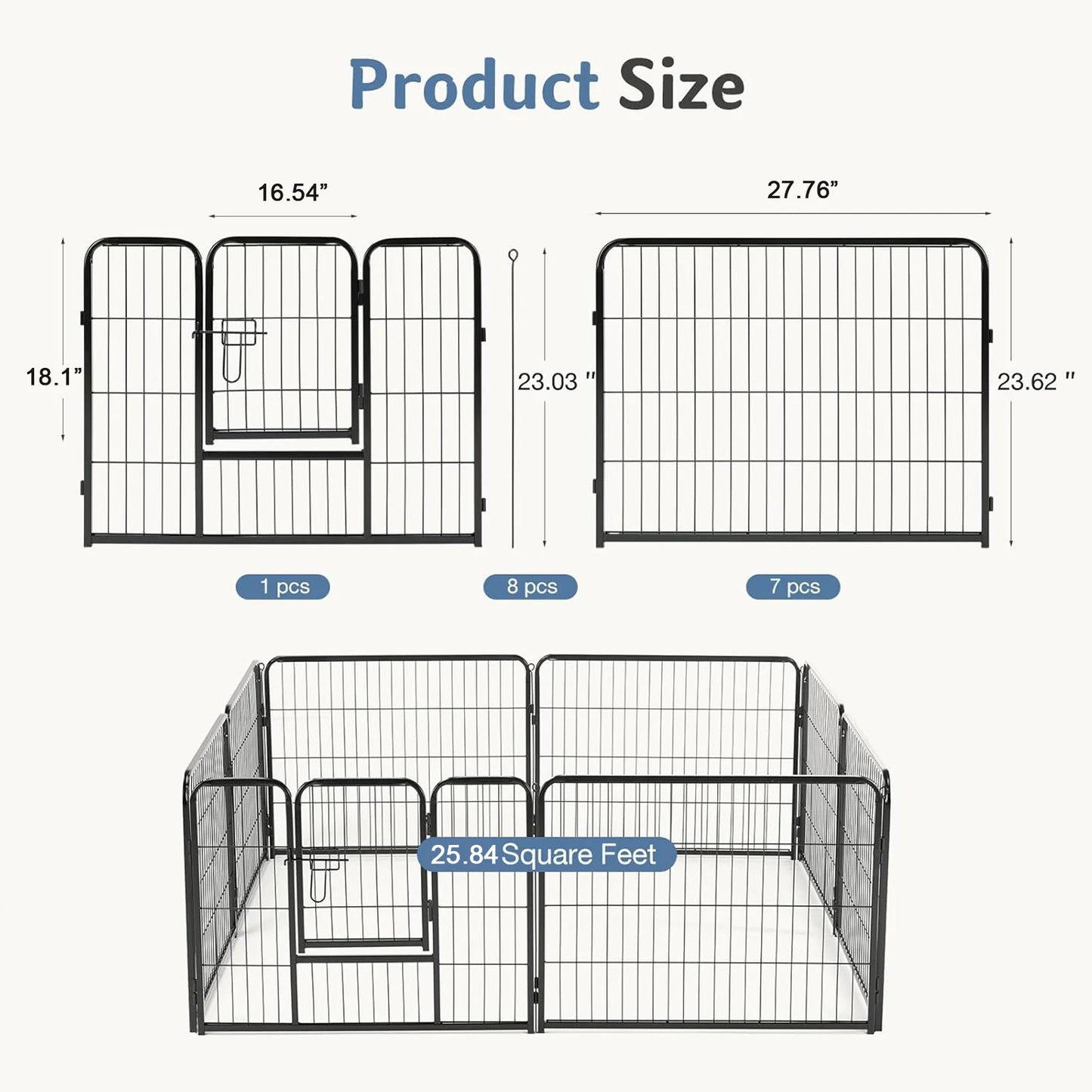 JHK Metal 8-Panel Dog Playpen Pet Fence for Outdoor Use