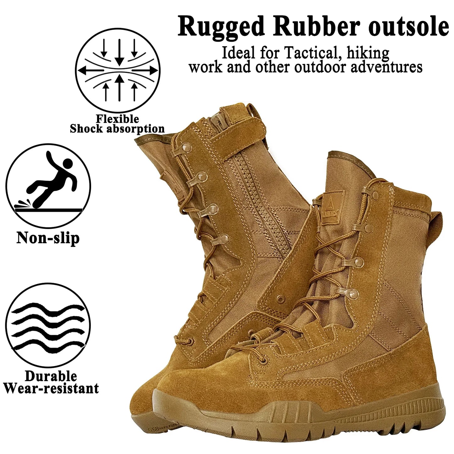 LAHORS High-Top Leather Hiking Boots With Zipper Non-Slip Desert Boots