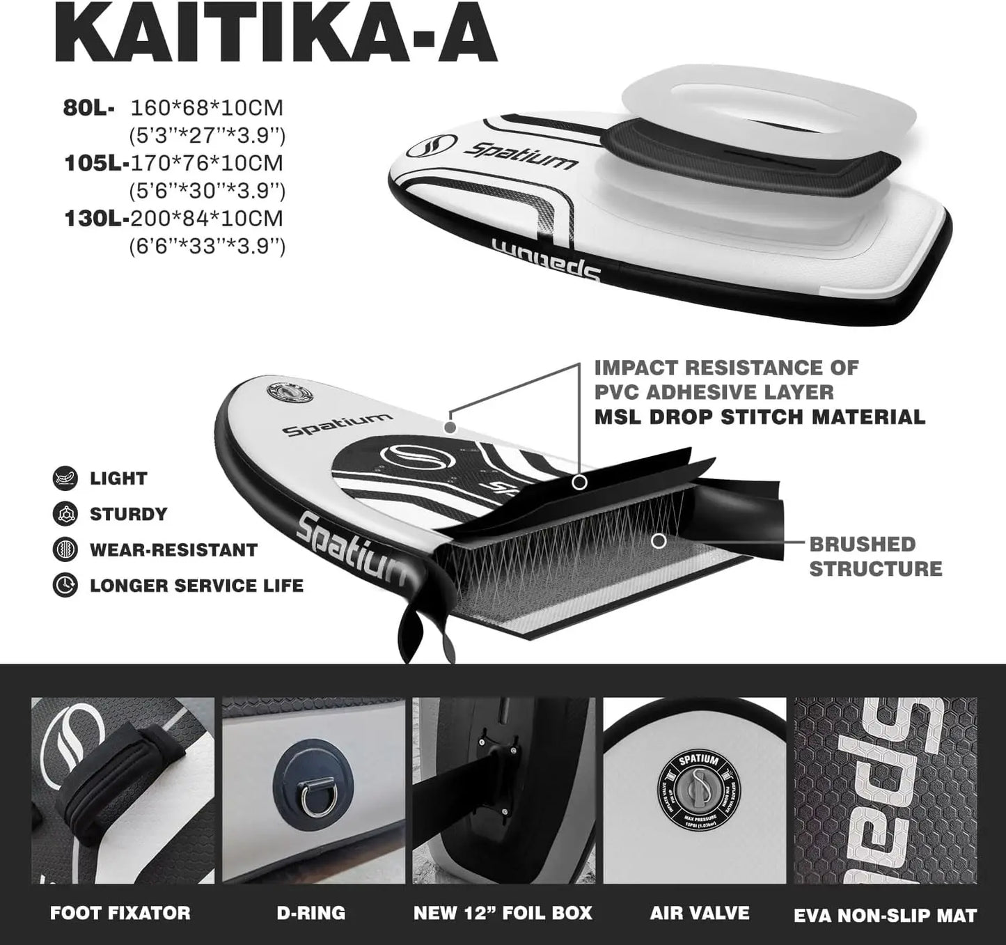 Spatium Hydrofoil Surfboard With Accessories Pack, Inflator Pump Included