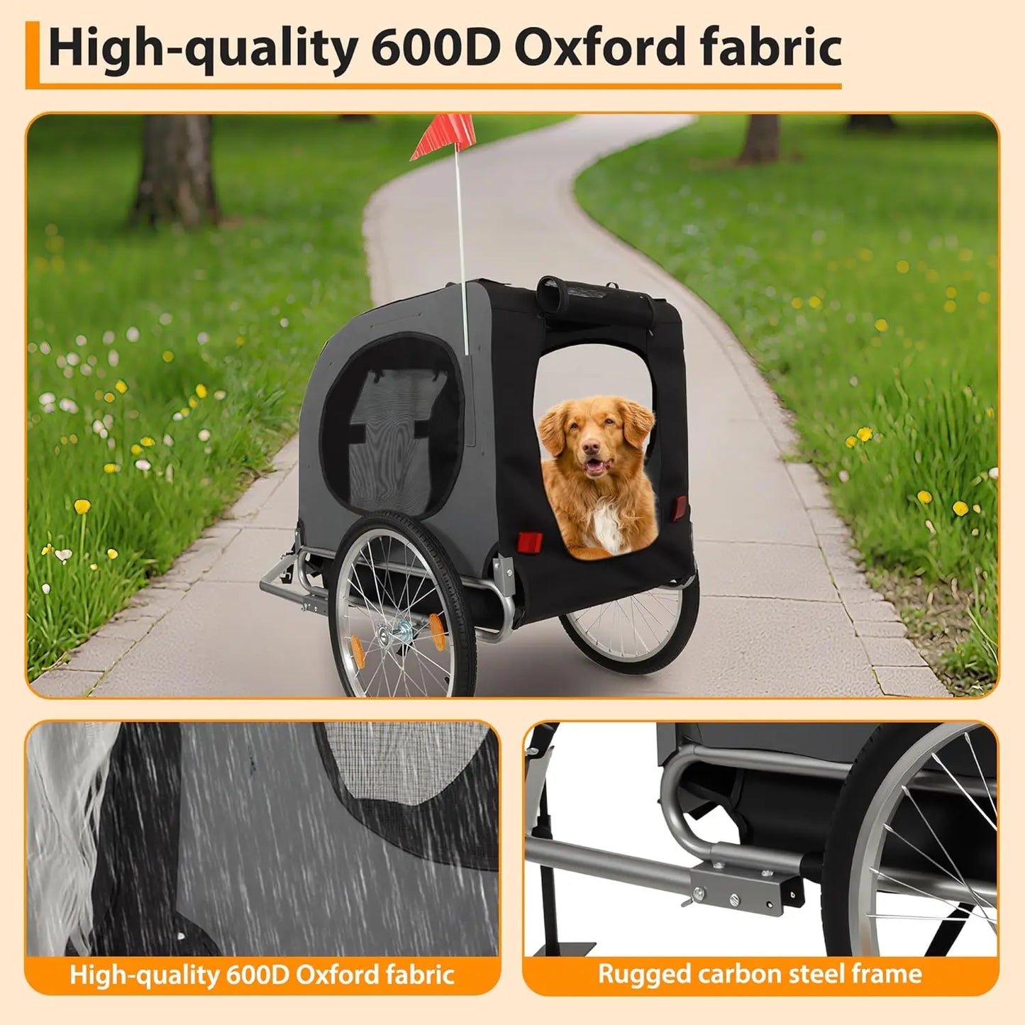 HiMISS Steel Dog Bike Trailer With Universal Coupler Folding
