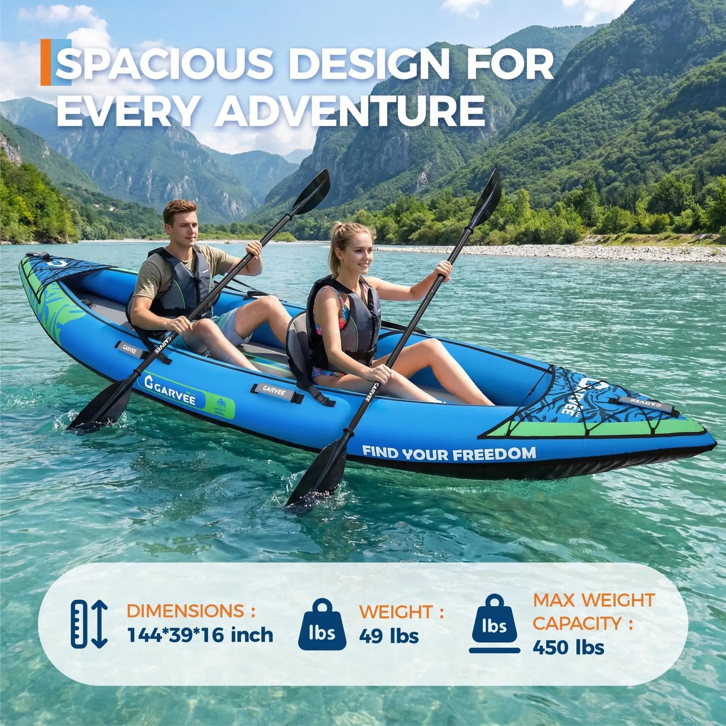 Two-Person Inflatable Kayak For Fishing With Padded Seats