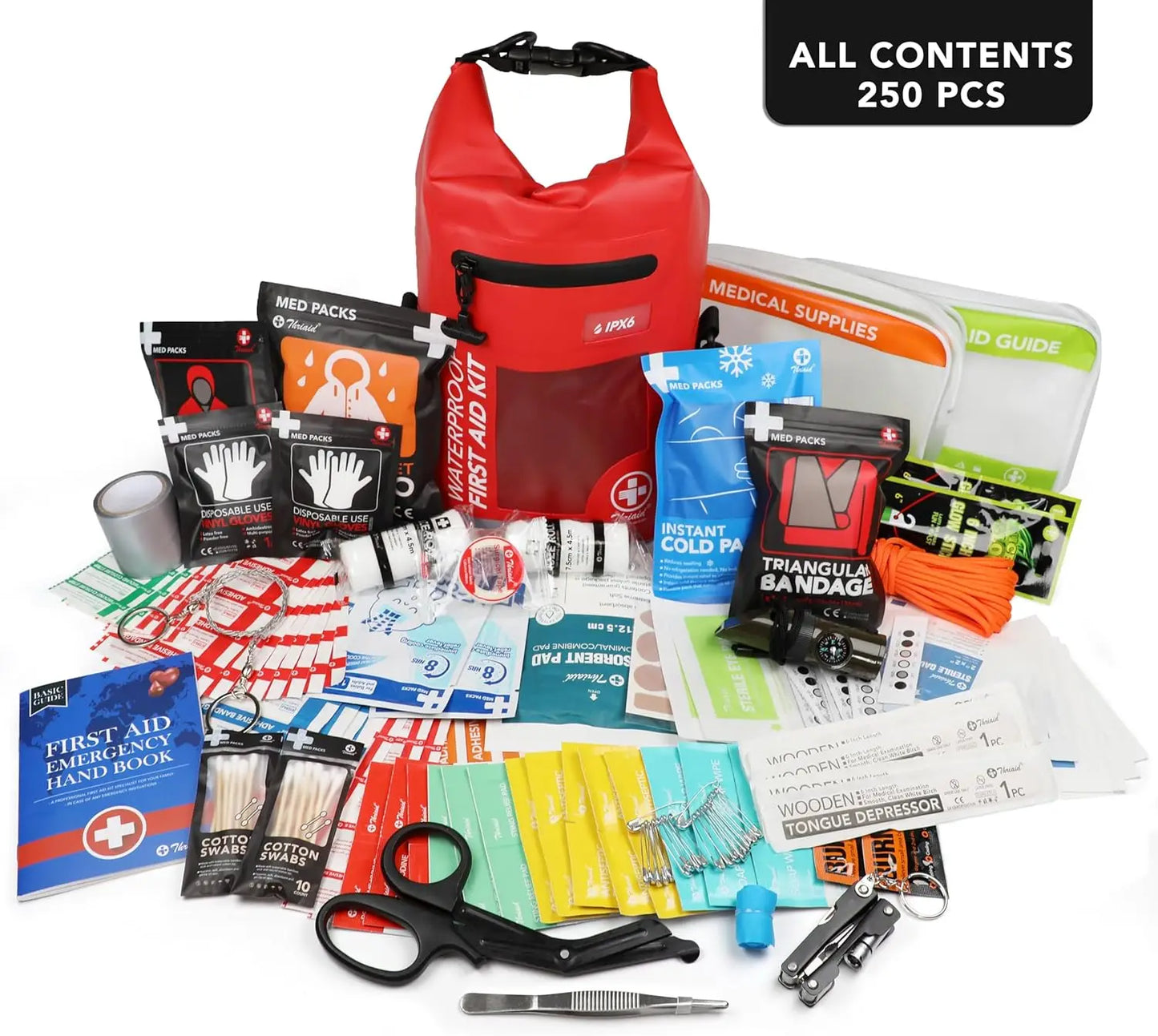 Waterproof 250-Piece First Aid Kit With Reflective Dry Bag