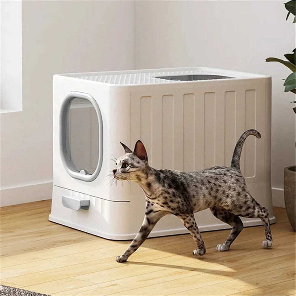 Large Cat Litter Box Enclosed Skylight with Drawer Scoop