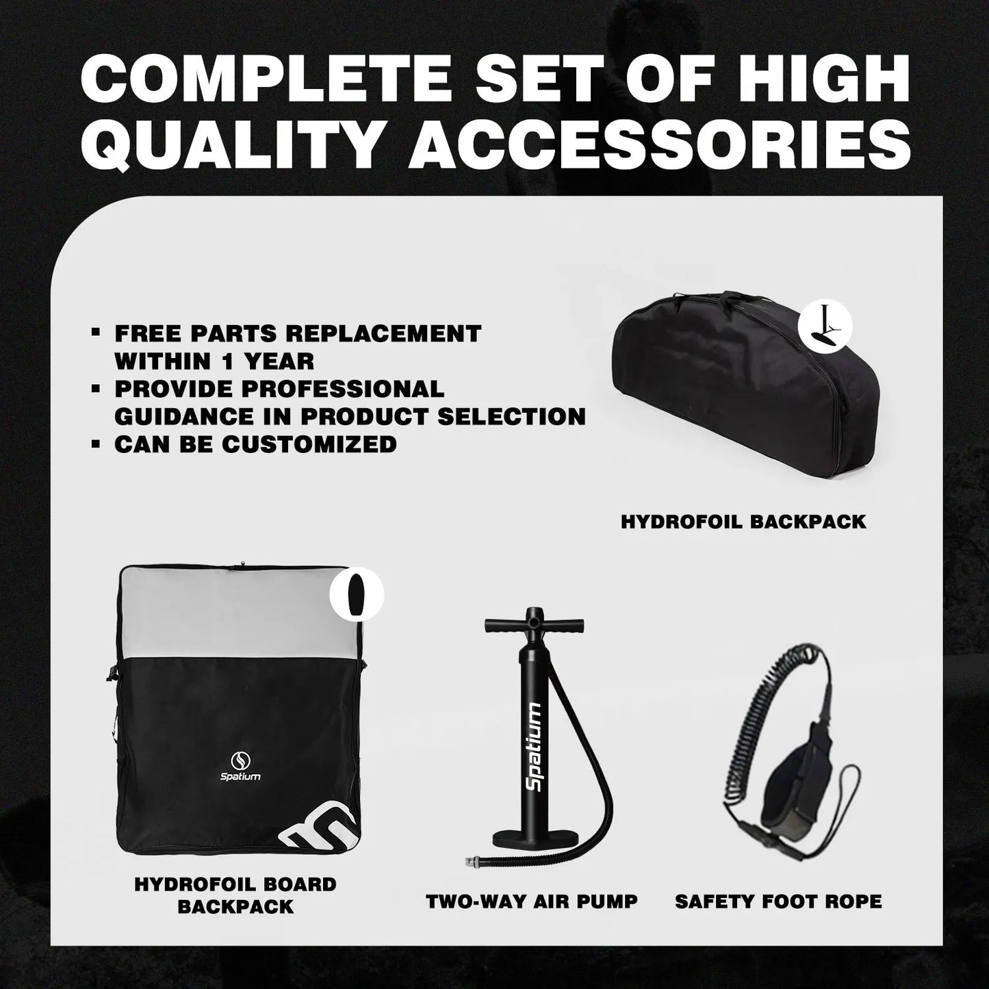 Spatium Hydrofoil Surfboard With Accessories Pack, Inflator Pump Included