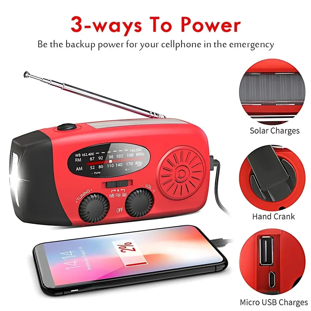 Solar Hand Crank Radio Emergency Weather Alert With Power Bank
