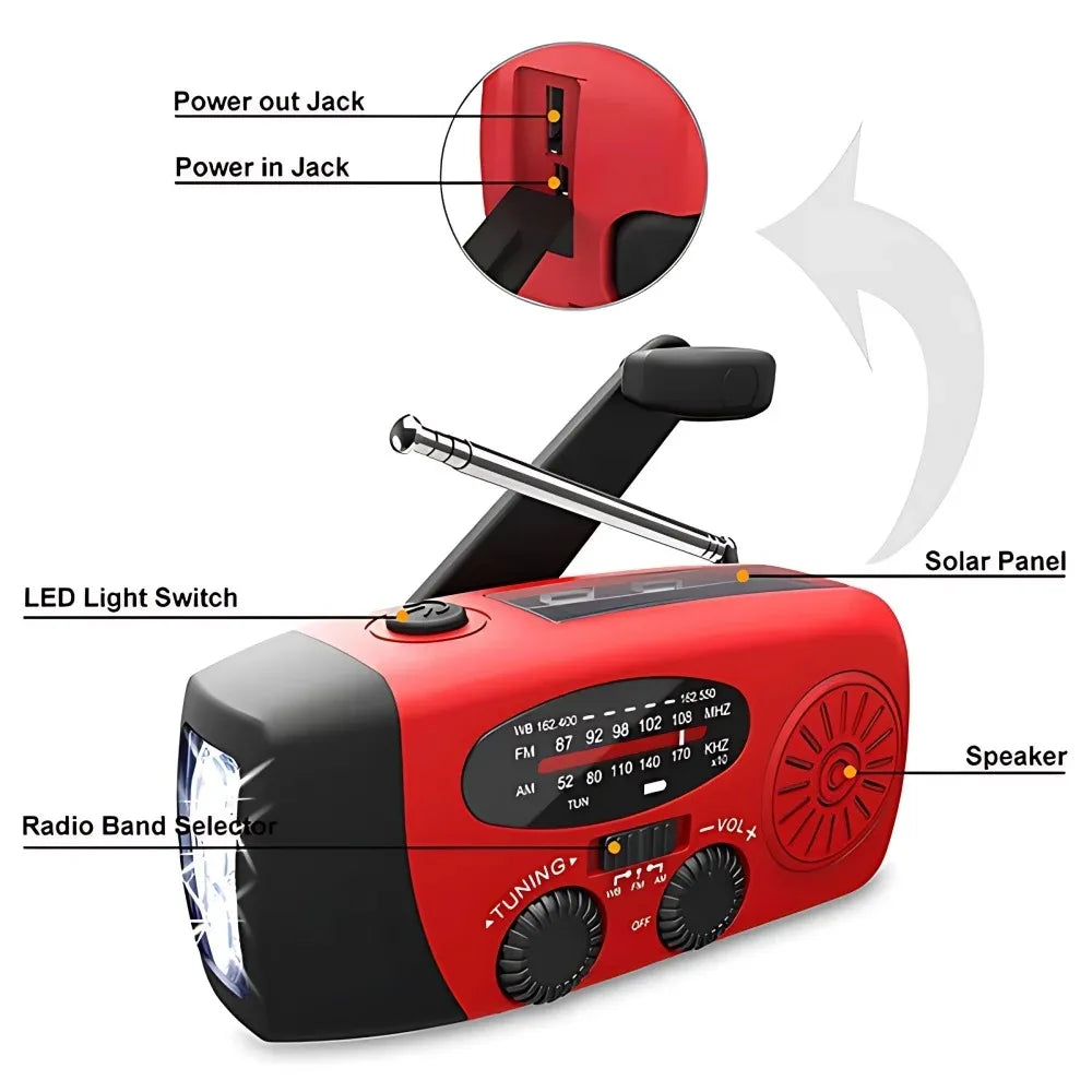 Solar Hand Crank Radio Emergency Weather Alert With Power Bank