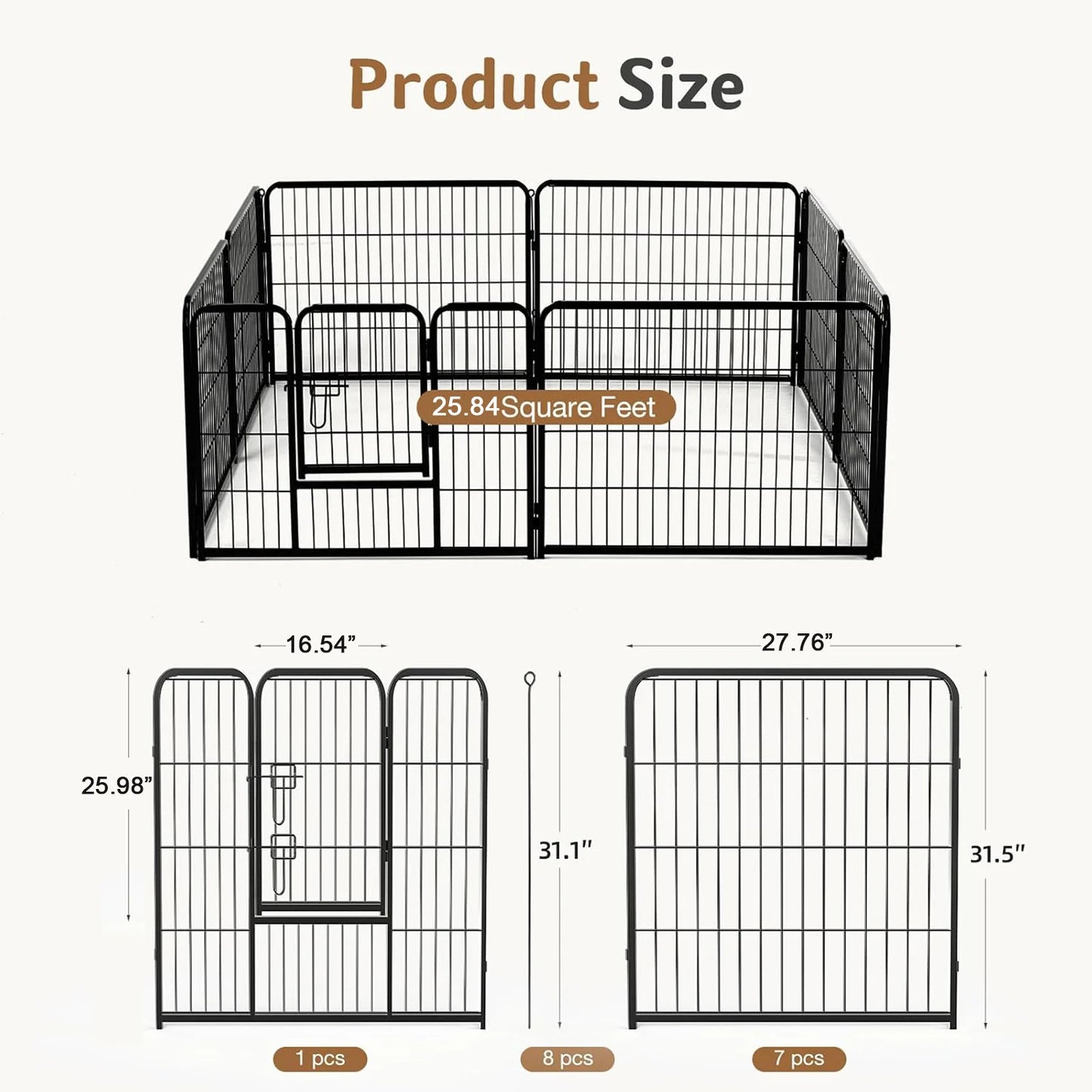 JHK Metal 8-Panel Dog Playpen Pet Fence for Outdoor Use
