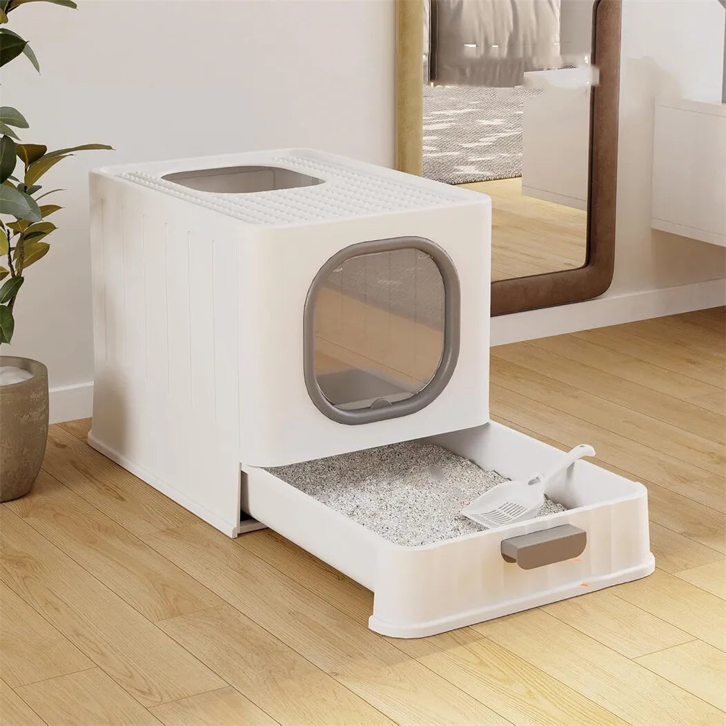 Large Cat Litter Box Enclosed Skylight with Drawer Scoop