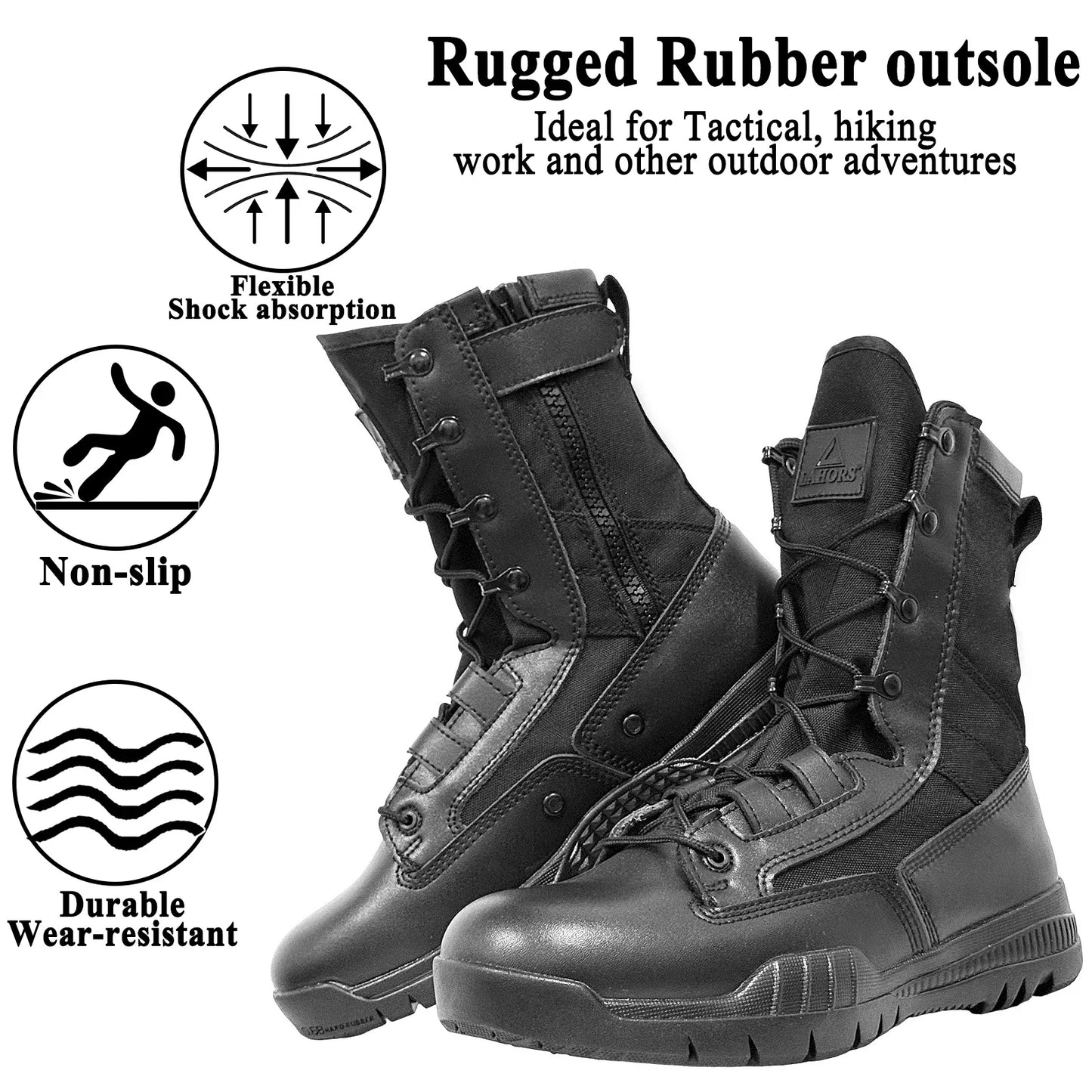 LAHORS High-Top Leather Hiking Boots With Zipper Non-Slip Desert Boots