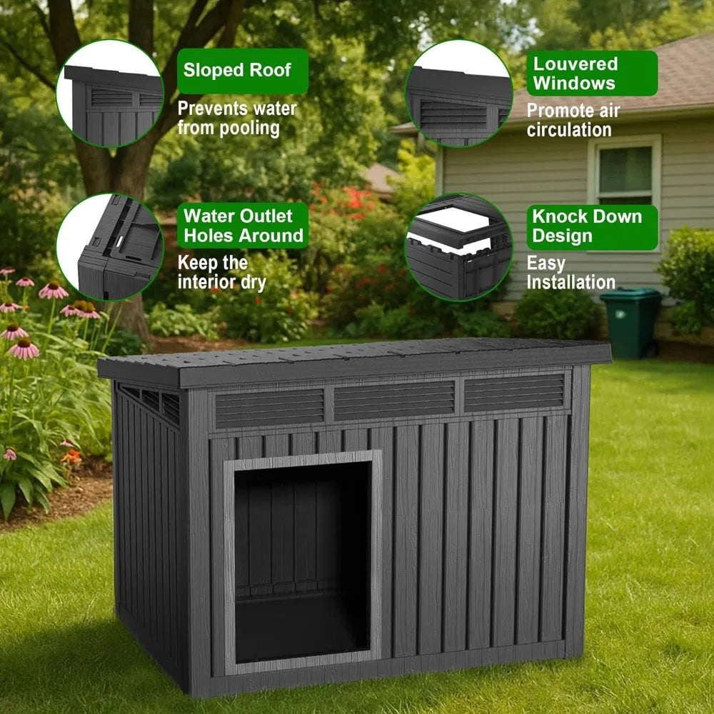 All Weather Resin Dog House For Outdoor Use Backyard Farm
