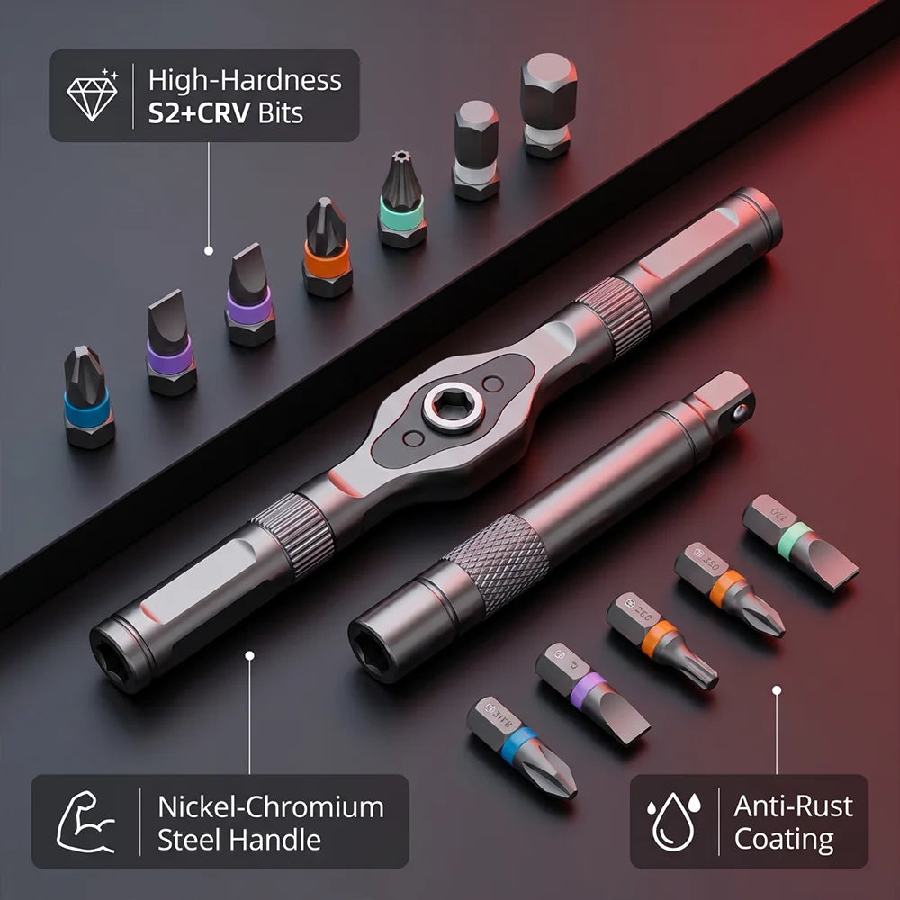 ZENG 24 In 1 Magnetic Ratchet Wrench Screwdriver Set With Interchangeable Bits