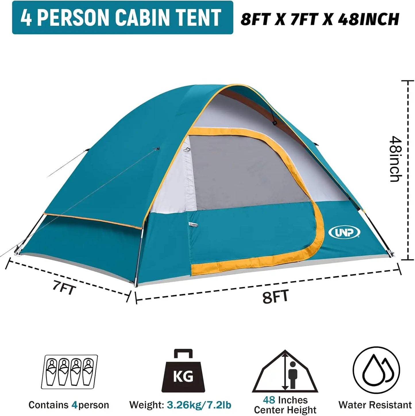 UNP Camping Tent Two To Four Person Waterproof Windproof Dome