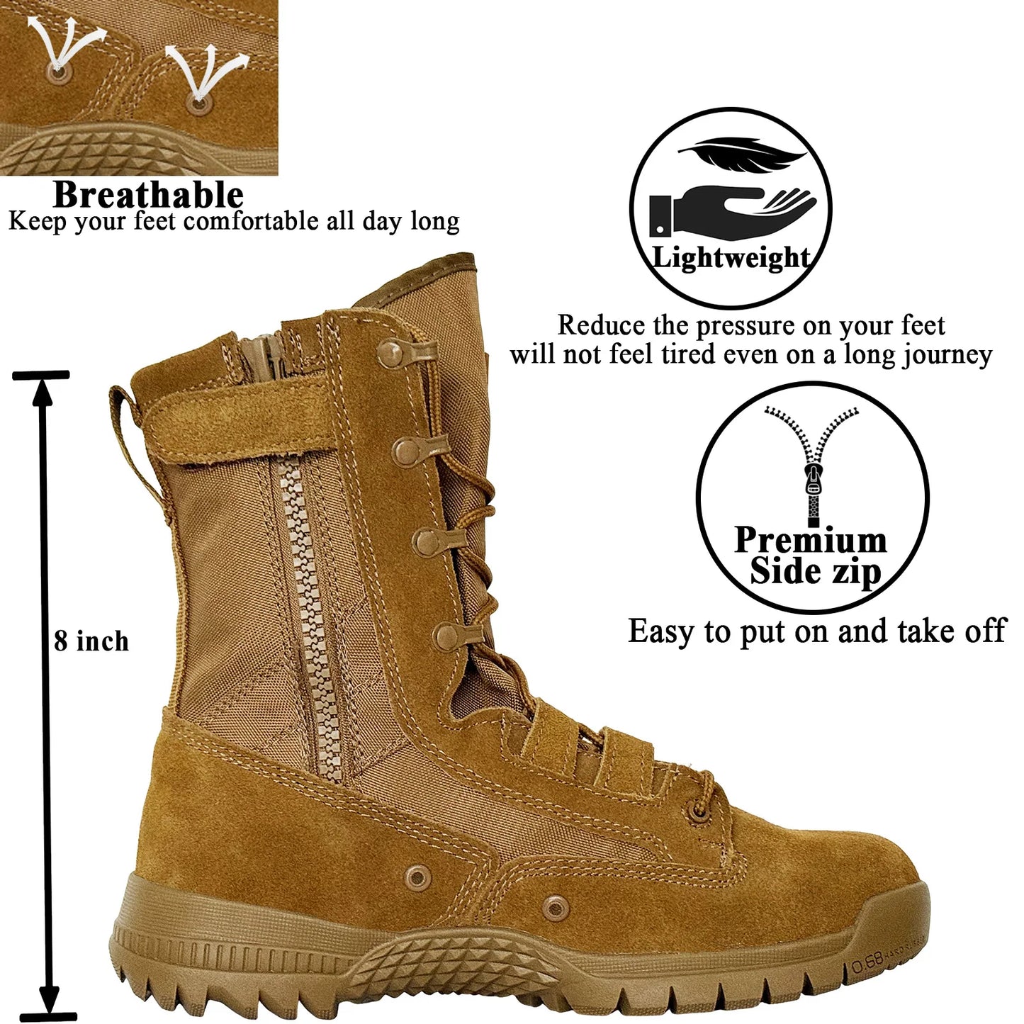 LAHORS High-Top Leather Hiking Boots With Zipper Non-Slip Desert Boots