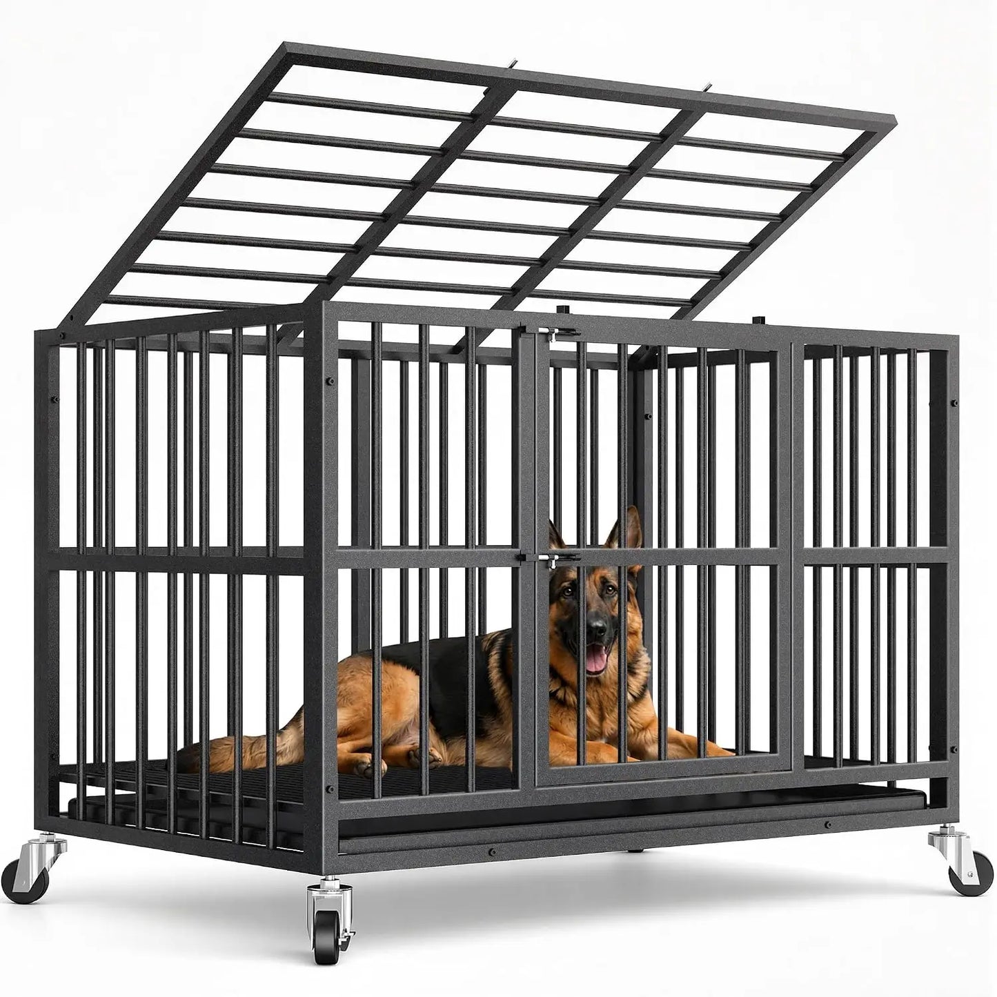 Heavy Duty Dog Crate Steel Double Door Indoor Kennel
