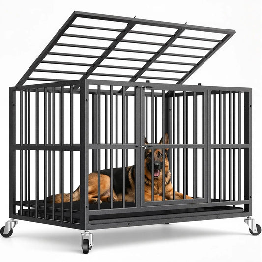 Heavy Duty Dog Crate Steel Double Door Indoor Kennel