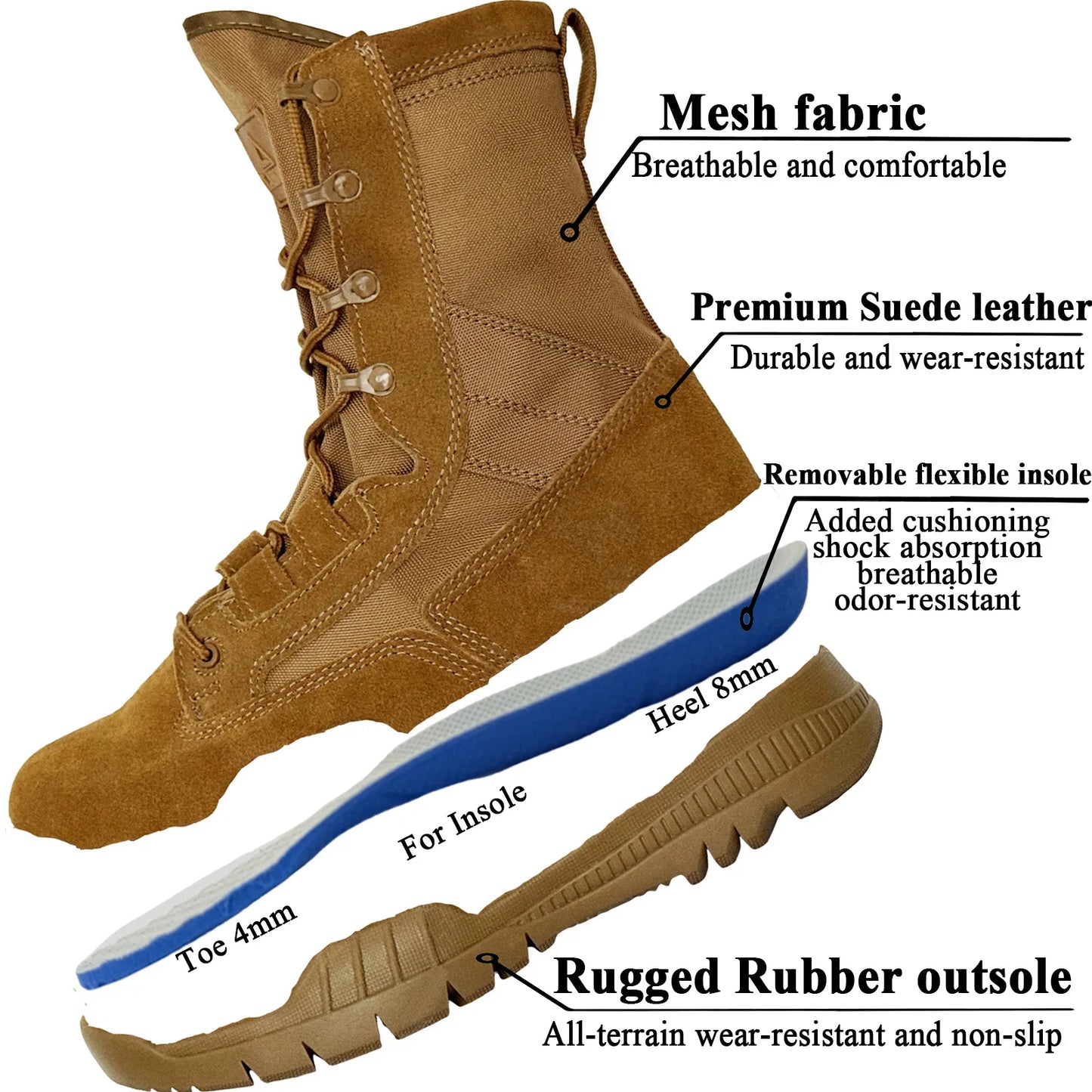 LAHORS High-Top Leather Hiking Boots With Zipper Non-Slip Desert Boots