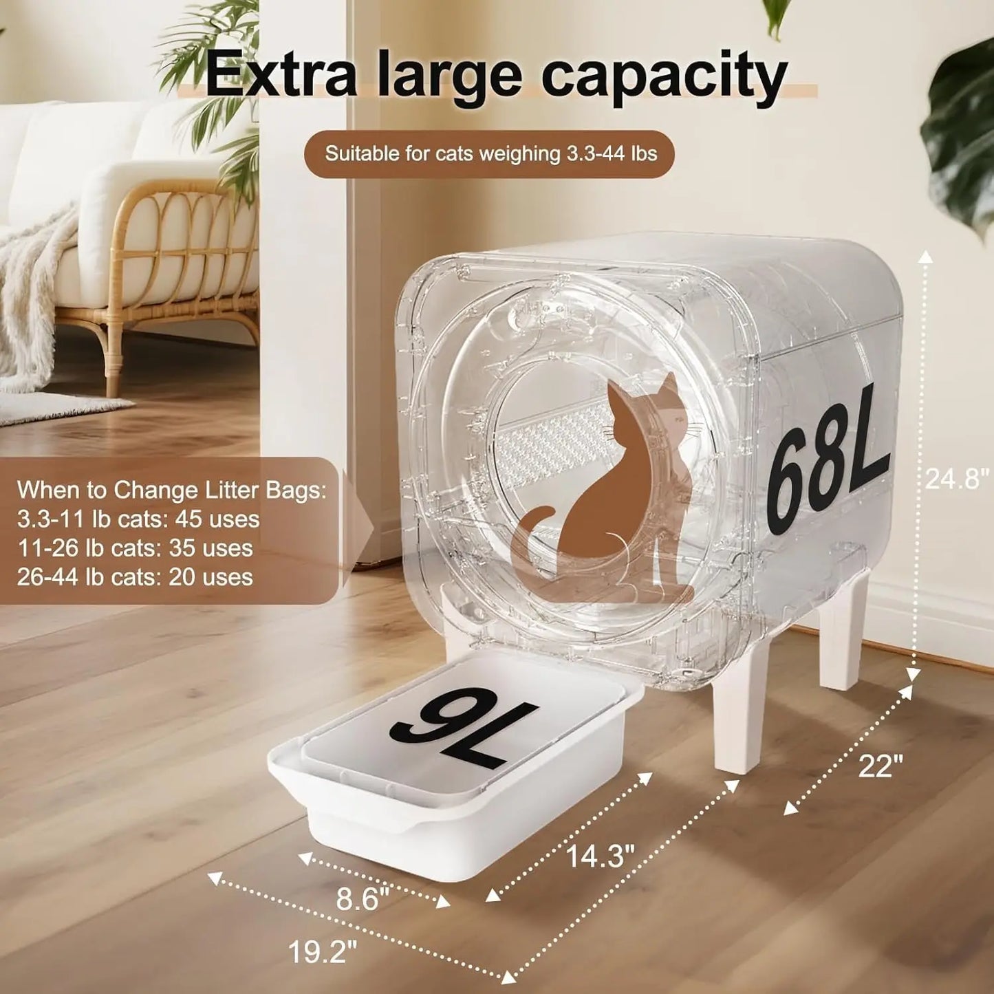 Automatic Self Cleaning Litter Box For Multiple Cats