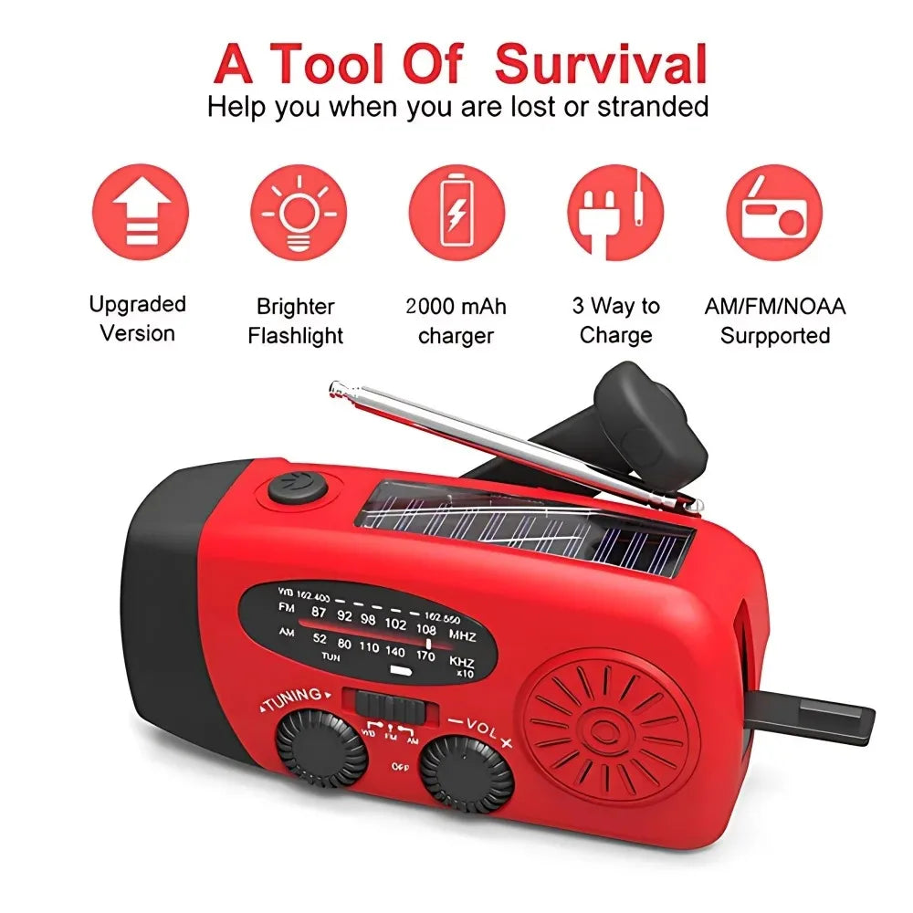 Solar Hand Crank Radio Emergency Weather Alert With Power Bank