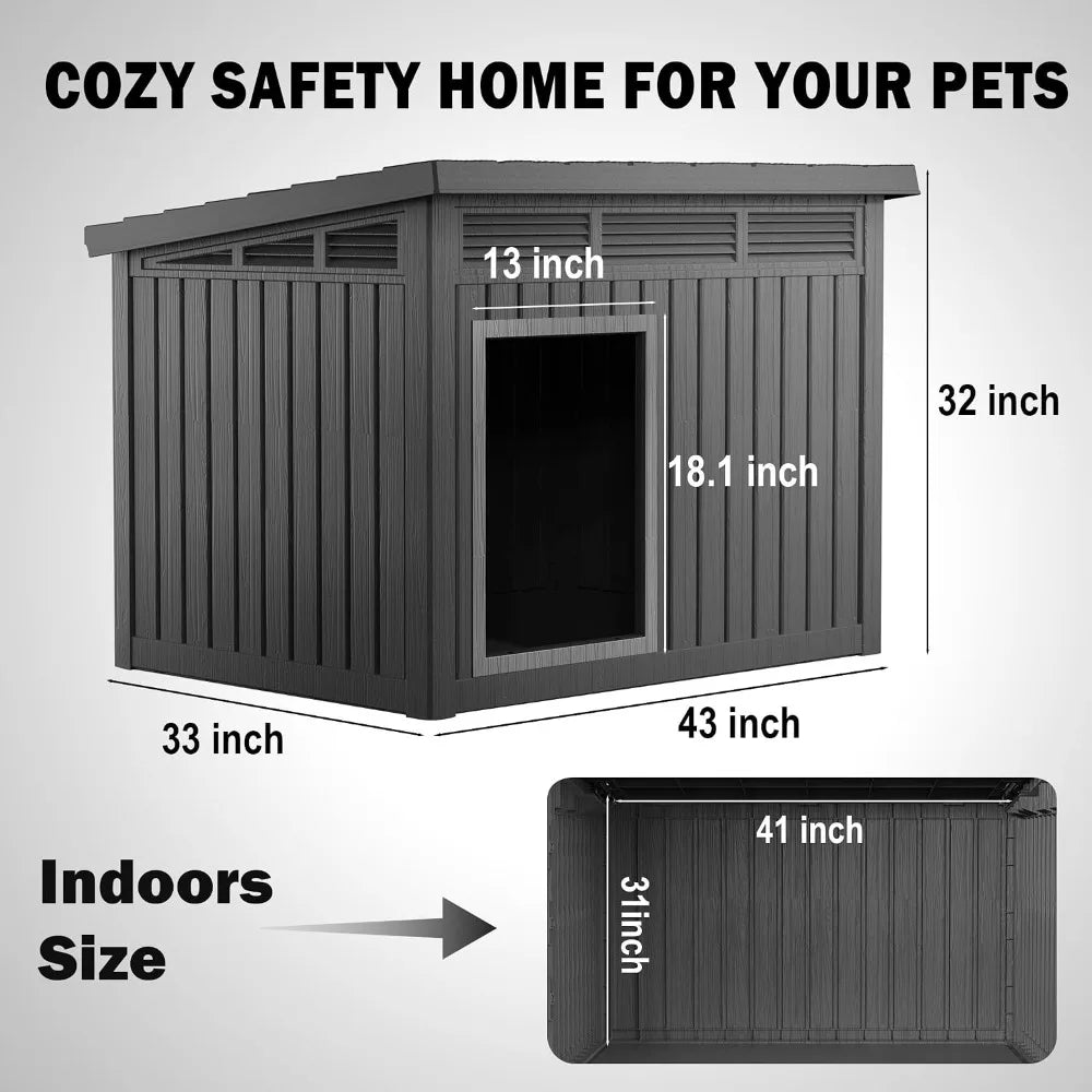 All Weather Resin Dog House For Outdoor Use Backyard Farm