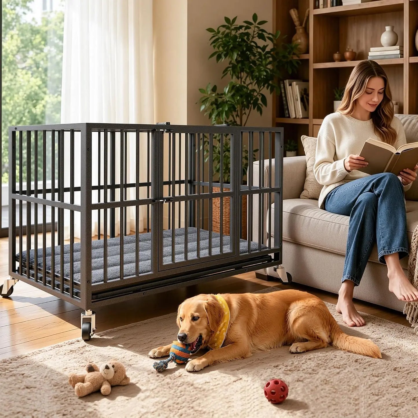 Heavy Duty Dog Crate Steel Double Door Indoor Kennel