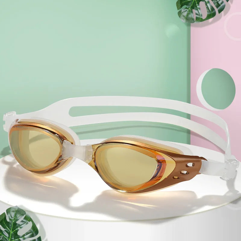 Plating Myopia Swim Goggles Waterproof Anti Fog UV Shield Unisex