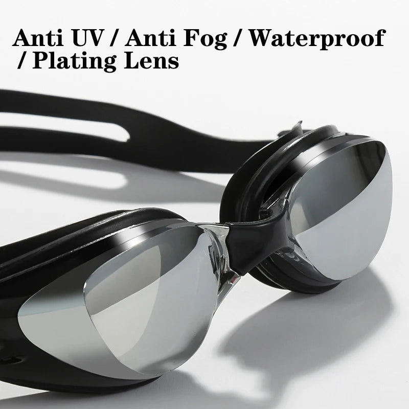 Plating Myopia Swim Goggles Waterproof Anti Fog UV Shield Unisex