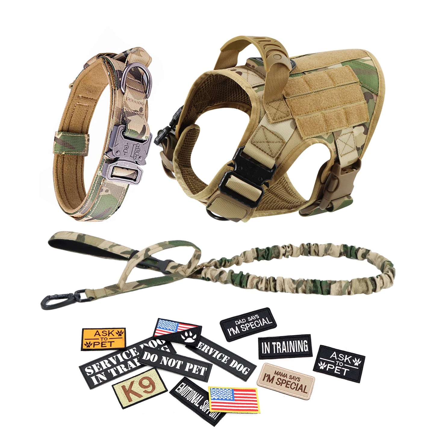 PETRAVELCN Tactical Dog Harness Vest Leash Patch Set For Training