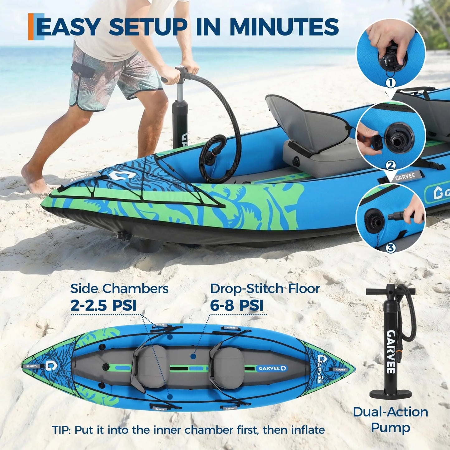 Two-Person Inflatable Kayak For Fishing With Padded Seats