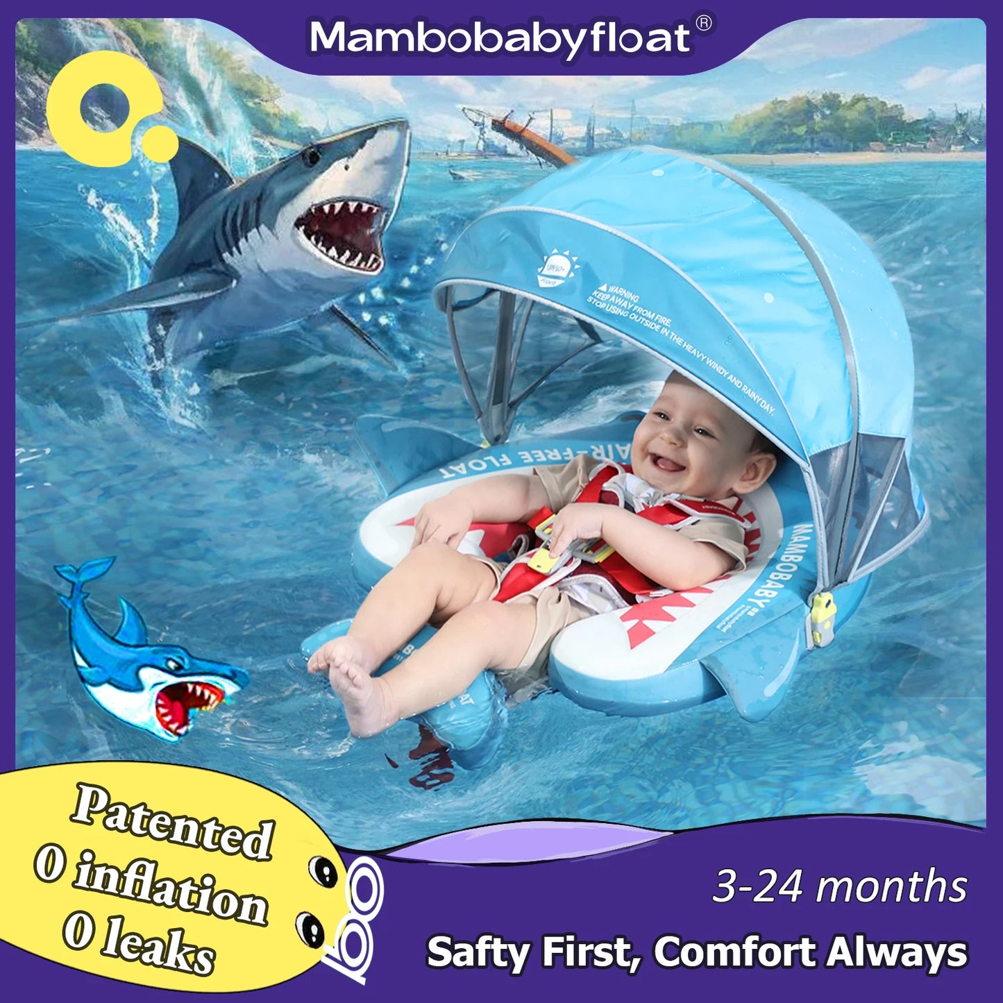 Mambobaby Canopy Baby Pool Float With Solid Core Comfort