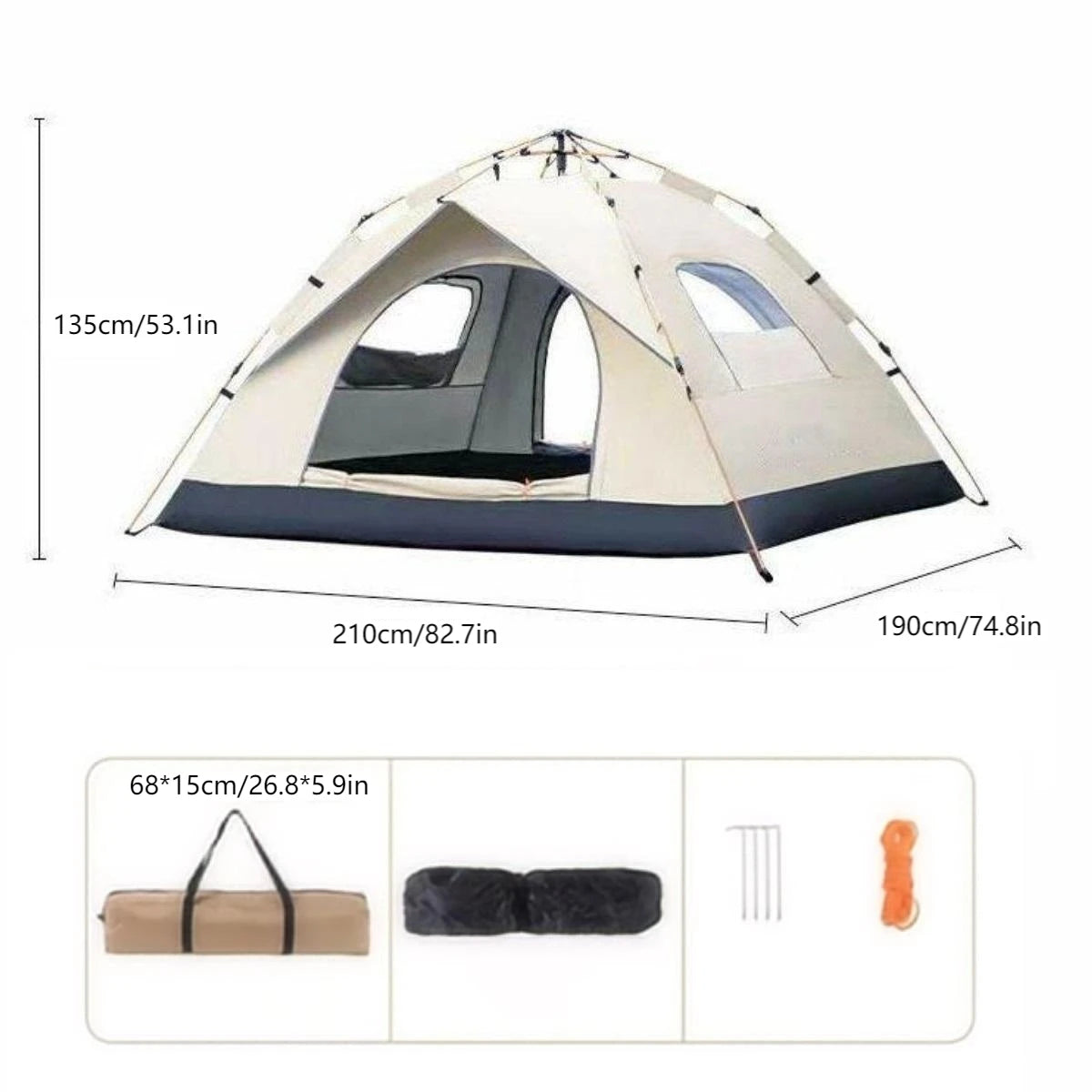 Pakicetus Outdoor Camping Tent Shelter With Double Doors And Windows