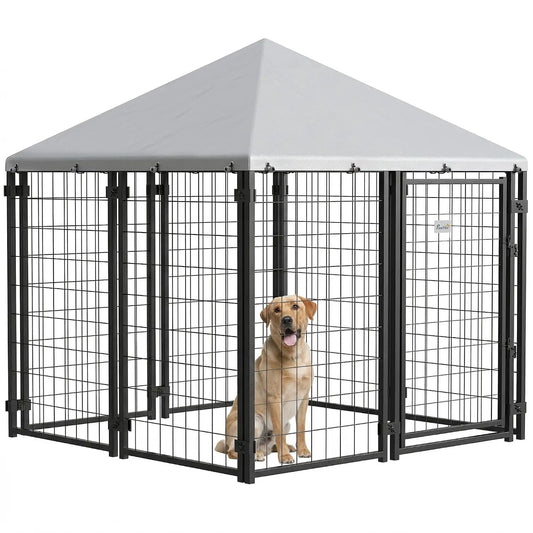 Welded Wire Outdoor Dog Kennel With Waterproof UV Cover