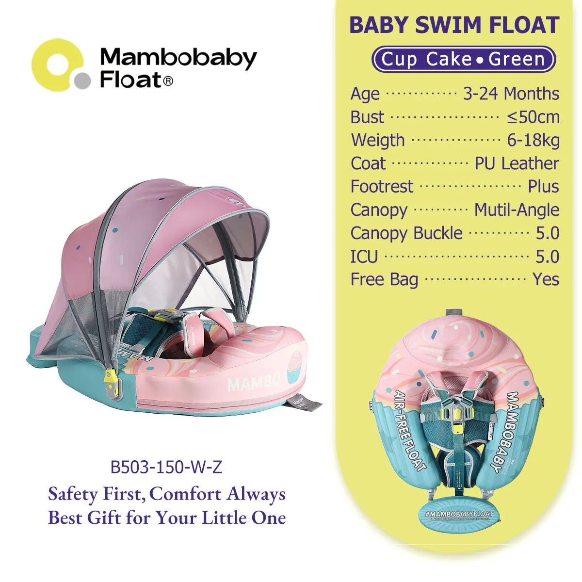 Mambobaby Canopy Baby Pool Float With Solid Core Comfort