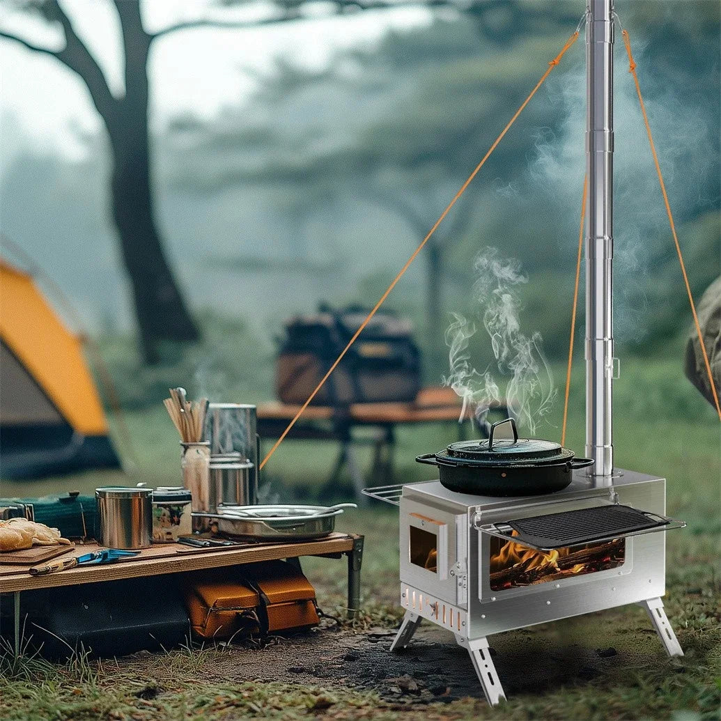 Hot Tent Stove Wood Burning Portable Stove With Chimney Pipes