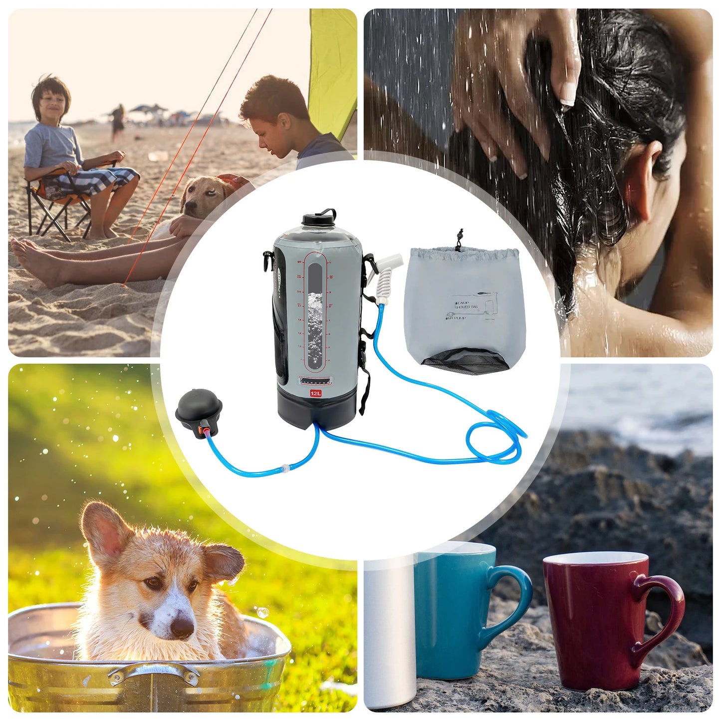 Bymaocar Portable Camping Shower Bag Outdoor Shower Solar Foldable