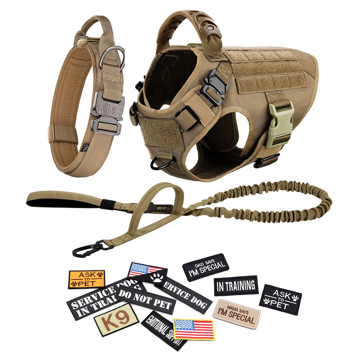 PETRAVELCN Tactical Dog Harness Vest Leash Patch Set For Training