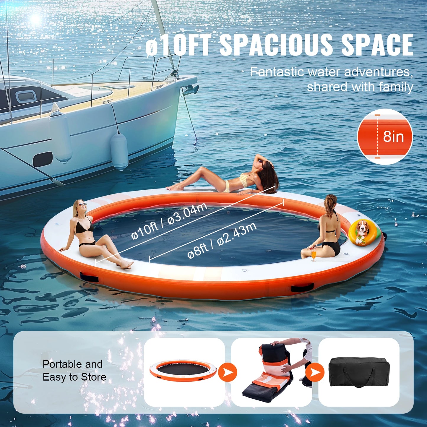 SucceBuy Inflatable Floating Dock With Non Slip Surface And Ladder
