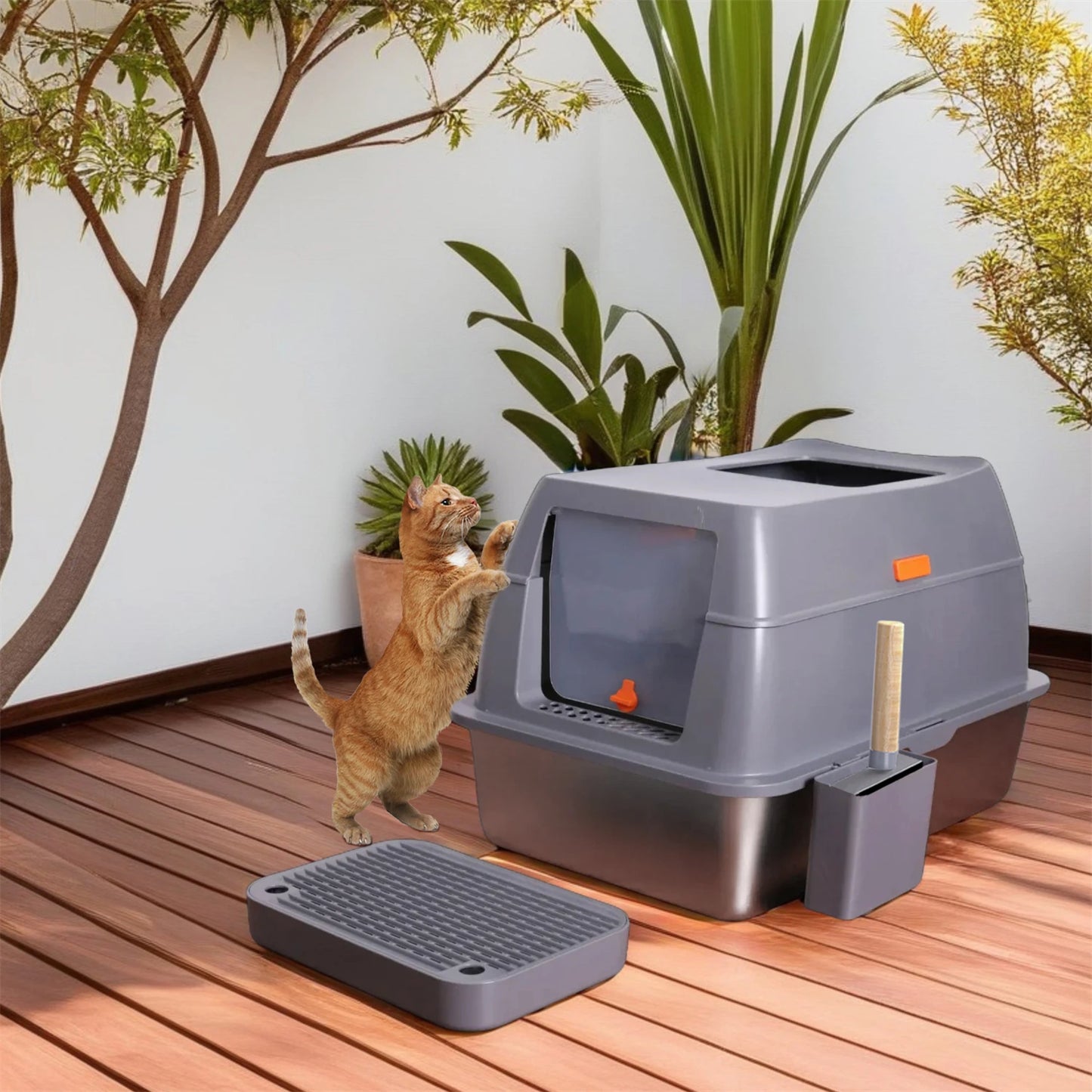 Stainless Steel Enclosed Cat Litter Box With Lid High Walls